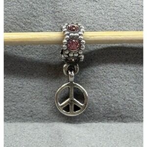 Pandora Sterling Silver Peace Sign Dangle Pink Charm Bead 790516CZS ALE Retired